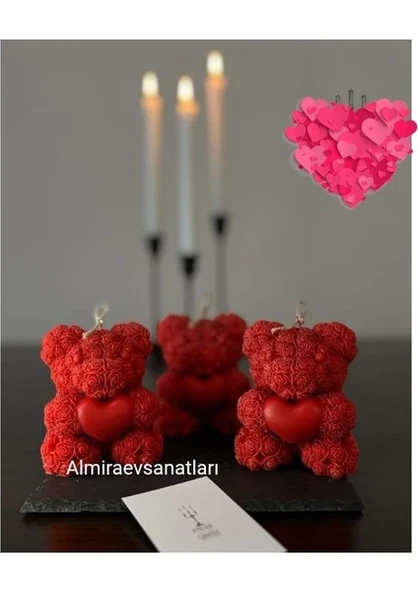 3 Lü Kalpli Ayıcık Modelli Mum ürün görseli 1