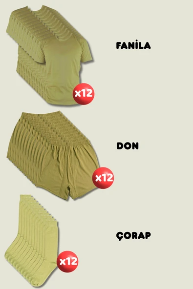 12'li Askerlik Seti Fanila Don Çorap - Temel ve Bedelli Askerlik Malzemeleri ürün görseli 1