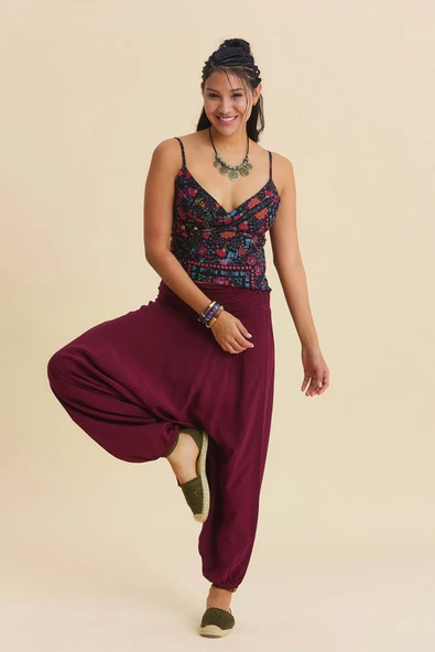Drape Detay Beli Lastikli Şalvar Pantolon - Resim 2