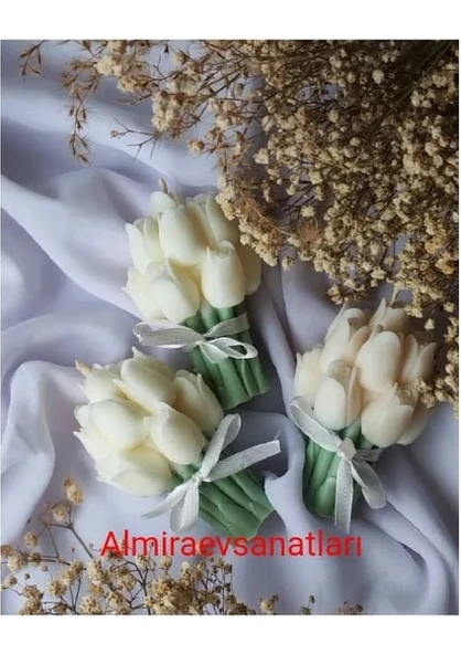 3 Lü Beyaz Lale Buketi Mum ürün görseli 1