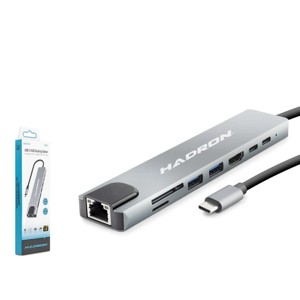 HADRON HDX7841 Type-C Combo Hub HDMI 4K USB 3.0 LAN Kart Okuyucu 8 Port ürün görseli 1