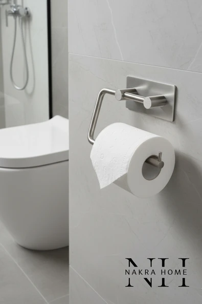 NAKRA HOME Paslanmaz Çelik Yapışkanlı Tuvalet Kağıdı Askılığı  Delmeden Montaj  WC Kağıtlığı  Neme Dayanıklı ürün görseli 1