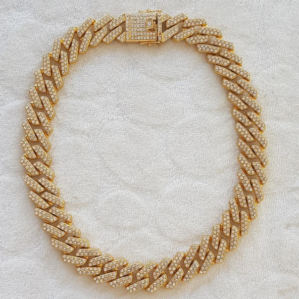 2 cm Taşlı Cuban Gold Zincir Unisex ürün görseli 1