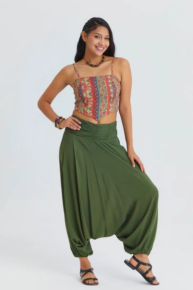 Drape Detay Beli Lastikli Şalvar Pantolon - Resim 2
