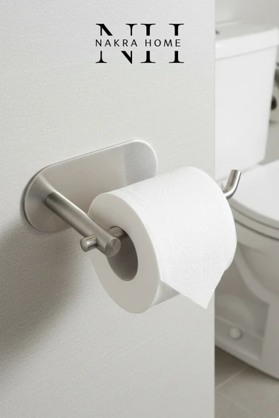 NAKRA HOME Paslanmaz Çelik Yapışkanlı Tuvalet Kağıdı Askılığı  Delmeden Montaj  WC Kağıtlığı Neme Dayanıklı ürün görseli 1