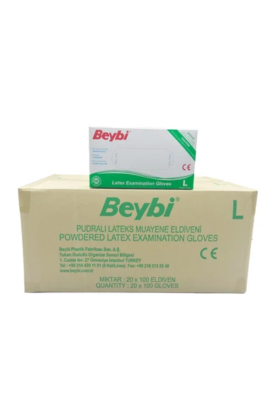 BEYBİ Pudralı Lateks L Beden Muayene Eldiveni 20 Paket (KOLİ) ürün görseli 1