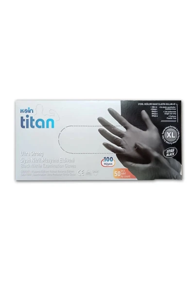 Koin Titan Ekstra XL Beden Ultra Güçlü Nitril Siyah Eldiven 50 Adet ürün görseli 1