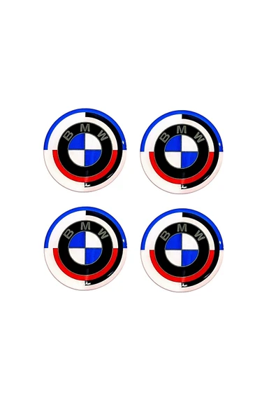 Yeni Nesil BMW 50.yıl Logolu Damla Sticker Jant Göbeği Yapışkanlı Sticker 5.5 cm Uyumlu ürün görseli 1