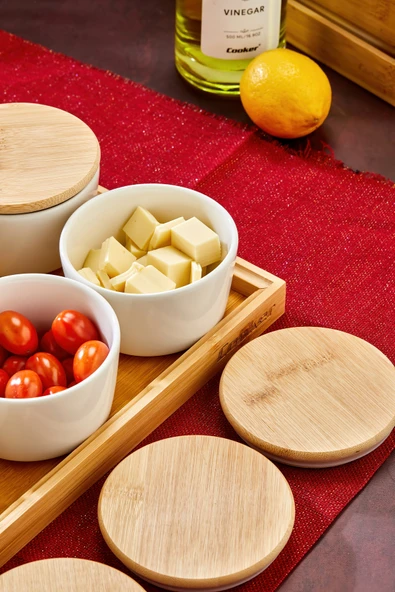 PTTAVM: Cooker Leo 6'lı 10 cm Porselen Bambu Kapaklı Tepsili