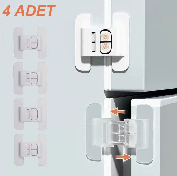 4 Adet Buzdolabı, Çekmece ve Dolap Kapağı Çocuk Kilidi ürün görseli 1