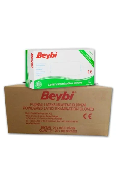Latex Pudralı Beyaz Muayene Eldiveni Large 100'lü Paketlerde 1 Koli 20 Paket ürün görseli 1