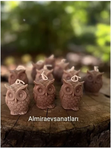 3 Lü Baykuş Mum 2 Kahve 1 Gri ürün görseli 1