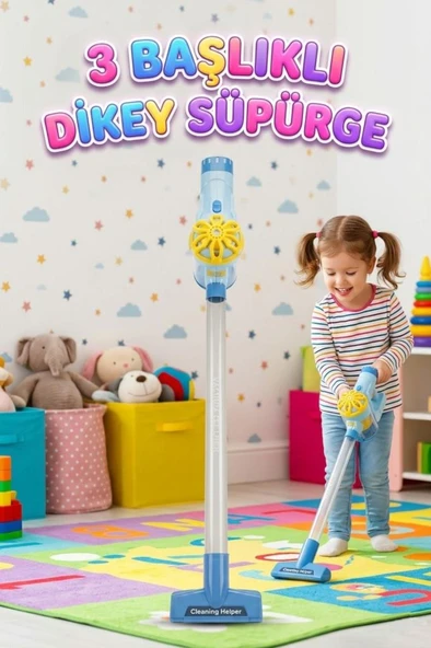 9 Parçalı 3 Farklı Başlı Borulu Fırçalı Süpürge Oyuncağı Evcilik ve Temizlik Oyun Seti ürün görseli 1