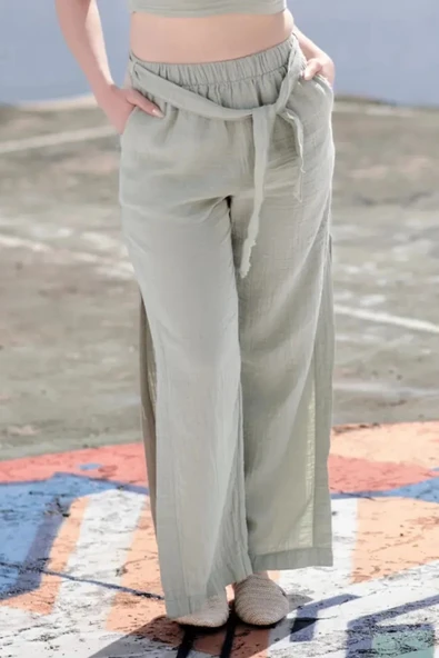 Mint Green Muslin Slit Trouser ürün görseli 1