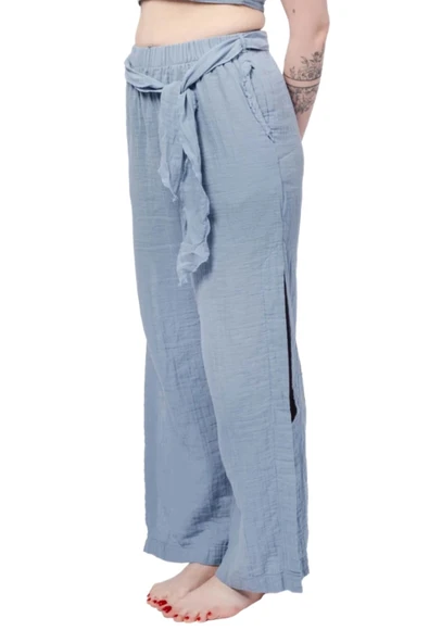 Blue Muslin Slit Trouser - Resim 4