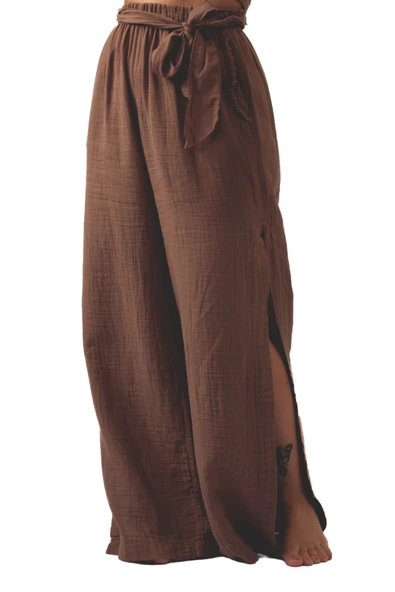 Brown Muslin Slit Trouser - Resim 3