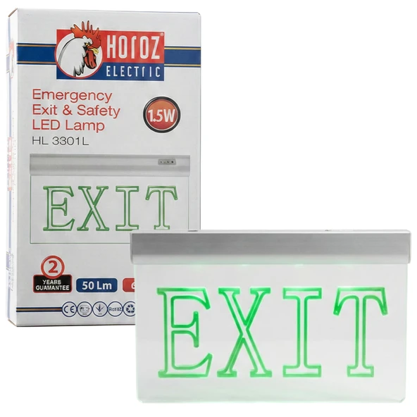Horoz Zoff 1.5W 50 Lümen Şarjlı Camlı Acil Çıkış (Exit) Levhası ürün görseli 1