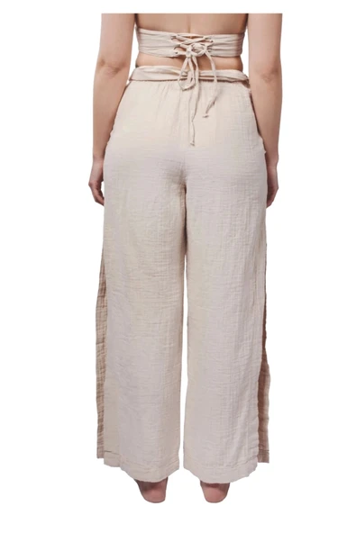 Beige Muslin Slit Trouser - Resim 2