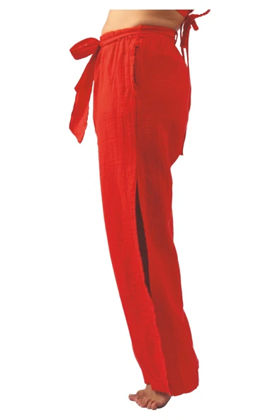 Red Muslin Slit Trouser - Resim 2