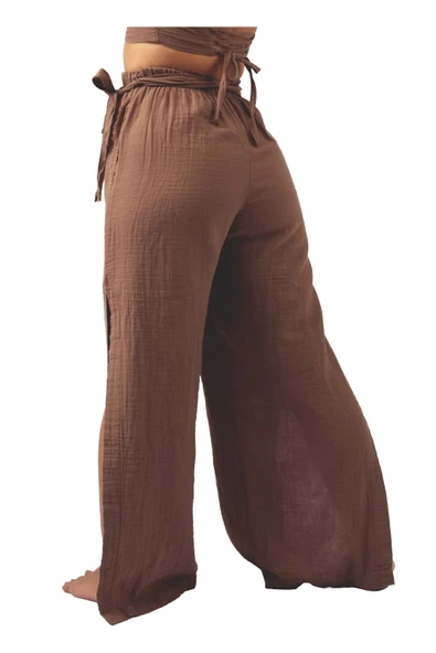 Brown Muslin Slit Trouser - Resim 2
