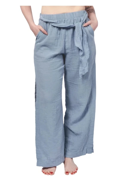 Blue Muslin Slit Trouser - Resim 3