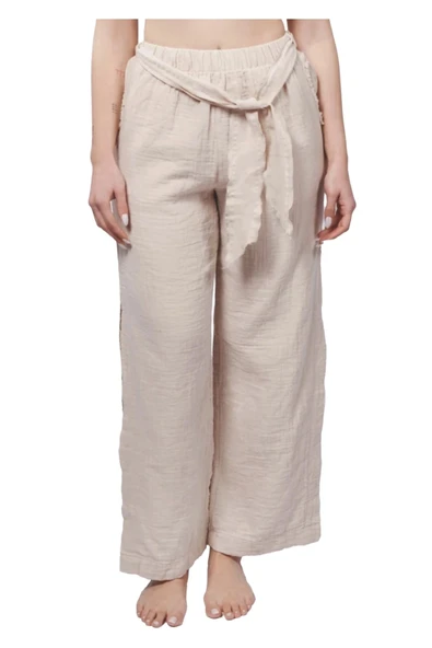 Beige Muslin Slit Trouser - Resim 3