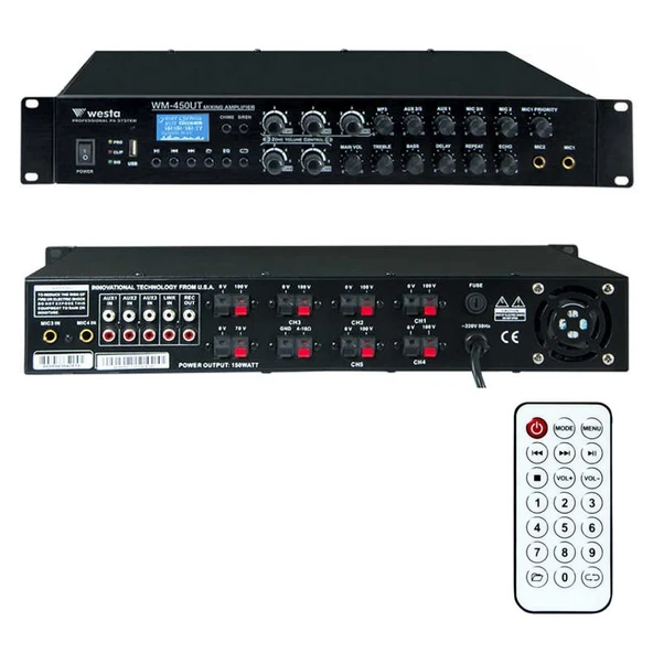 Westa WM-450UT 450W 6 Bölge Kontrollü Profesyonel Mikser Anfi Bluetooth, USB Ve Eko Destekli Hat Trafolu Güç Ünitesi ürün görseli 1