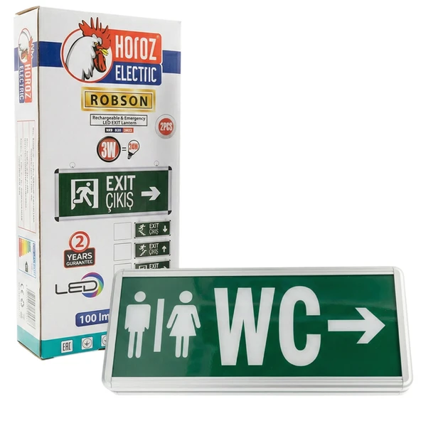 Horoz Robson 3W 160 Lümen Şarjlı WC Sağ Tuvalet Yön Levhası (2'Li Paket) ürün görseli 1