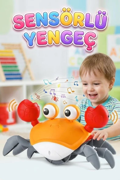 Neşeli Müzikli Sensörlü Işıklı Yürüyen Hızı Ayarlanabilen Oyuncak Yengeç Figürü ürün görseli 1