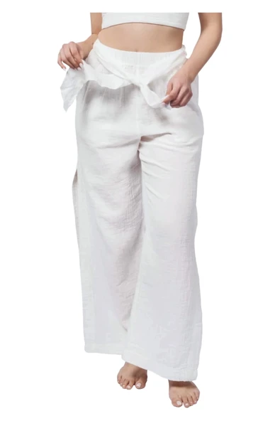 White Muslin Slit Trouser - Resim 4