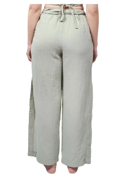 Mint Green Muslin Slit Trouser - Resim 2