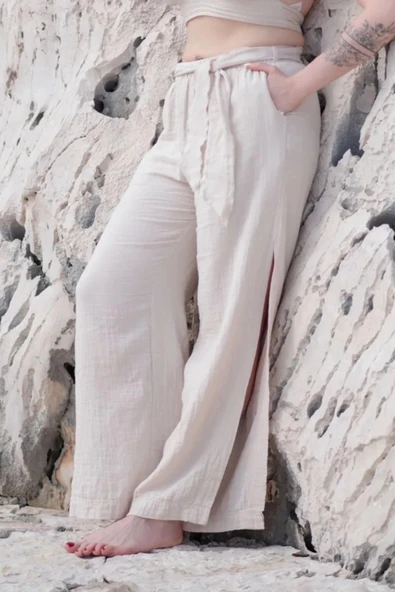Beige Muslin Slit Trouser ürün görseli 1