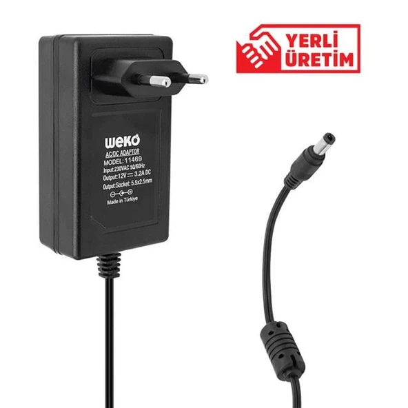 Weko 12 Volt 3.2 Amper 38 Watt Plastik Kasa Priz Tipi Adaptör (5.5X2.5 Uçlu) ürün görseli 1