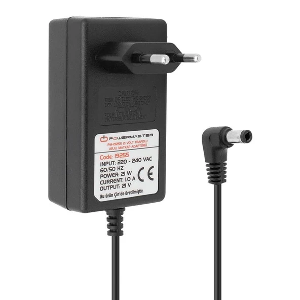 Powermaster PM-19255 21 Volt - 1 Amper - 21 Watt 5.5*2.5 Mm L Uçlu Şarjlı Matkap Adaptörü ürün görseli 1