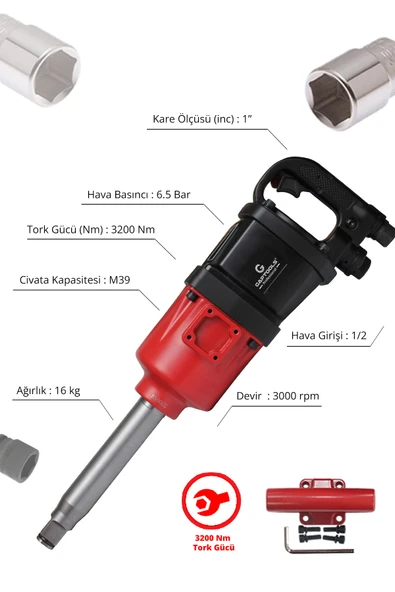 Gaptools Havalı Somun Sökme Uzun Tip Gp102 - Resim 2