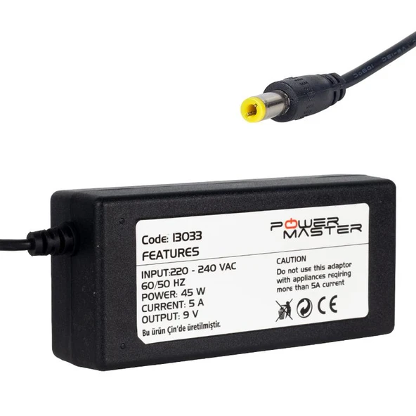 Powermaster PM-13033 9 Volt - 5 Amper 5.5*2.5 Mm Uçlu Yazar Kasa / Pos Makinesi Masaüstü Adaptör ürün görseli 1