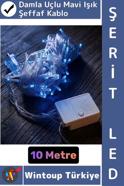 #LedIşık Dekoratif Ev Ofis Parti Yılbaşı Vitrin Oda Süsleme 100 Ledli Damla Uçlu 10 Metre Şerit Led ürün görseli 1