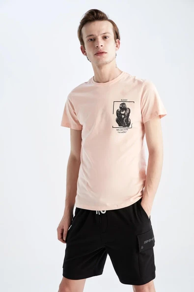 Defacto Slim Fit Bisiklet Yaka Baskılı %100 Pamuk Tişört Y3611AZ22HS ürün görseli 1