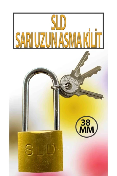 Uzun tip Kancalı Sarı Asma Kilit 38 MM 3 Anahtarlı ürün görseli 1