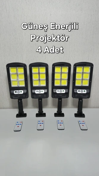 Güneş Enerjili 4 Adet Projektör Ev Bahçe Sokak Yol Garaj Mandıra Aydınlatması ürün görseli 1
