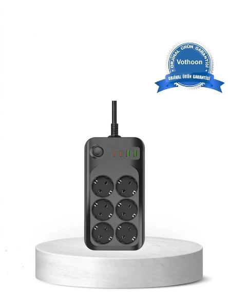 Akım Korumalı 6'Lı Priz 2xUSB 2xType-C Çıkış Yüksek Gerilim Koruma Çoklu Priz Çoğaltıcı ürün görseli 1