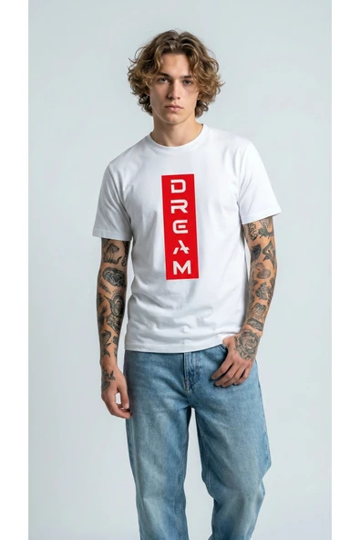 Unisex Düz Renk Dream Dijital Baskılı Bisiklet Yaka Basic Tişört ürün görseli 1