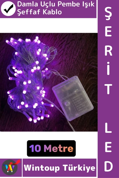 #LedIşık Dekoratif Ev Ofis Parti Yılbaşı Vitrin Oda Süsleme 100 Ledli Damla Uçlu 10 Metre Şerit Led ürün görseli 1