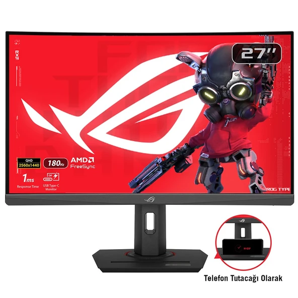 ASUS Rog Strıx XG27WCS 27" 1Ms 180Hz WQHD HDR400 2K FreeSync Ve G-Sync Uyumlu Kavisli Gaming Monitör ürün görseli 1