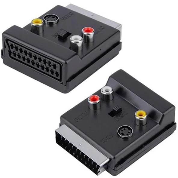 Powermaster Scart Erkek Dişi - Rca - S-Video Anahtarlı Çift Yönlü AV Görüntü Ses Çevirici Adaptör (21 Pin) ürün görseli 1