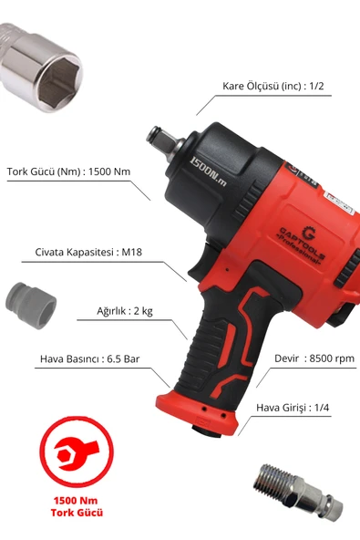 Gaptools Havalı Somun Sökme 1/2 GP1201 - Resim 4