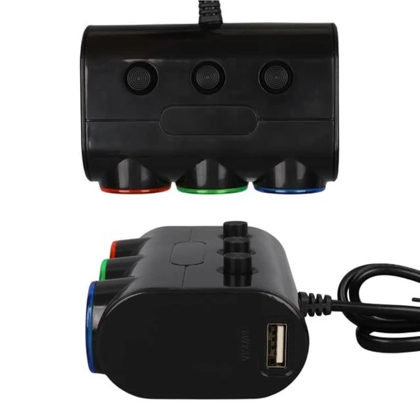 Olesson 1523 12-24V Çift USB Girişli 120W 80Cm Kablolu 3'LÜ Araç Çakmak Çoklayıcı ürün görseli 1