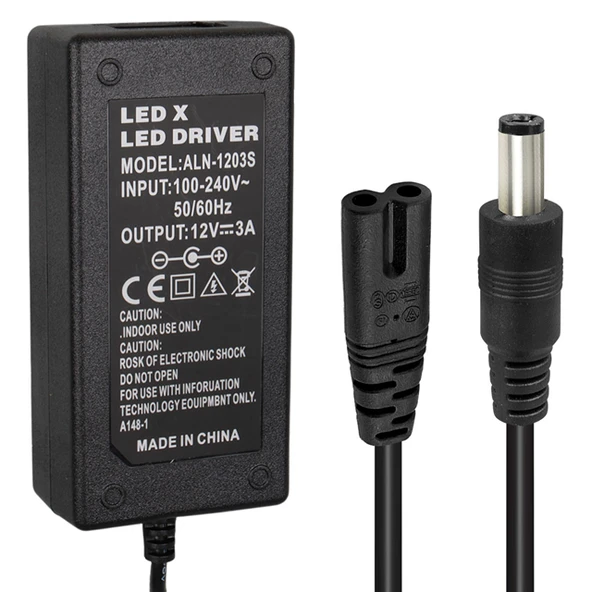Powermaster PM-1980 12 Volt - 3 Amper - 36 Watt 5.5*2.5 Mm Uçlu Plastik Kasa Masaüstü Adaptör ürün görseli 1