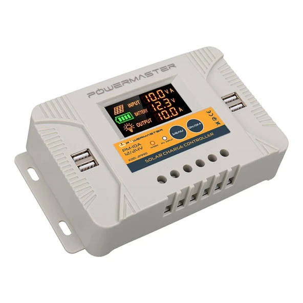 Powermaster PM-10A 12V-24V 10 Amper 4 USB Çıkışlı Dijital Ekranlı Solar Şarj Regülatörü ürün görseli 1