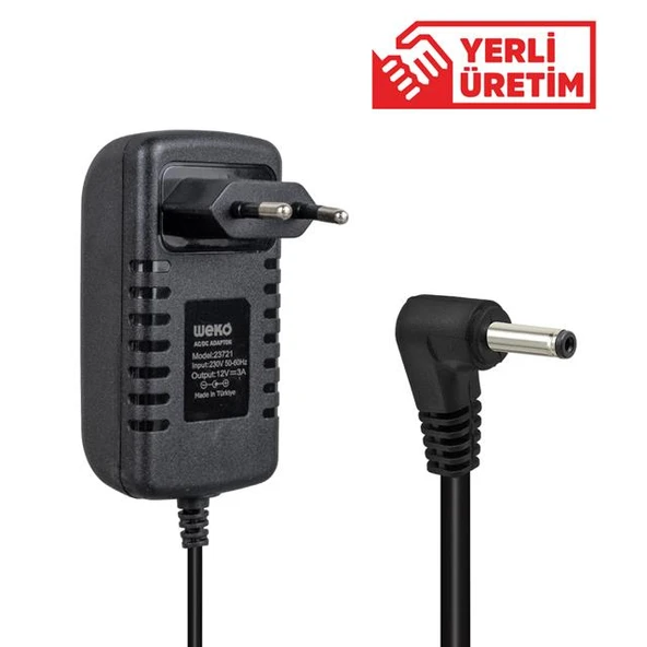 Weko 12 Volt - 3 Amper 3.5*1.35 Uçlu Yerli Üretim Yazar Kasa POS Adaptörü ürün görseli 1